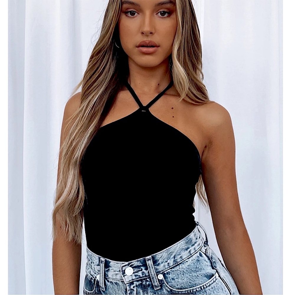 State the Obvious Halter Bodysuit Black White Fox